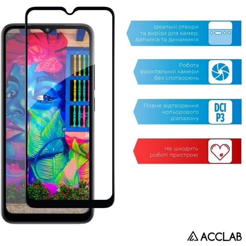 Аксесуар для смартфона ACCLAB Tempered Glass Full Glue Black для Xiaomi Redmi A2: Матеріал стекло