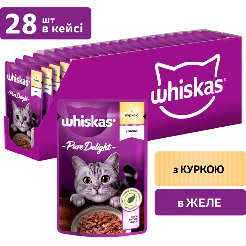 Упаковка влажного корма для котов Whiskas AMMP c курицей в желе 28х85г (5900951263422)