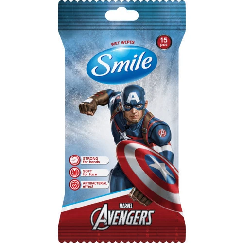 Салфетки влажные Smile Marvel антибактериальные 15 шт: Тип Влажные салфетки