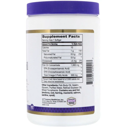 21st Century Fish Oil, Omega-3, 1000 mg, 300 Softgels: Тип Омега 3