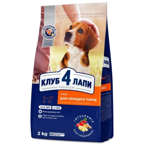 Сухий корм Club 4 Paws Premium Adult для собак середніх порід 2 кг (4820083909702)