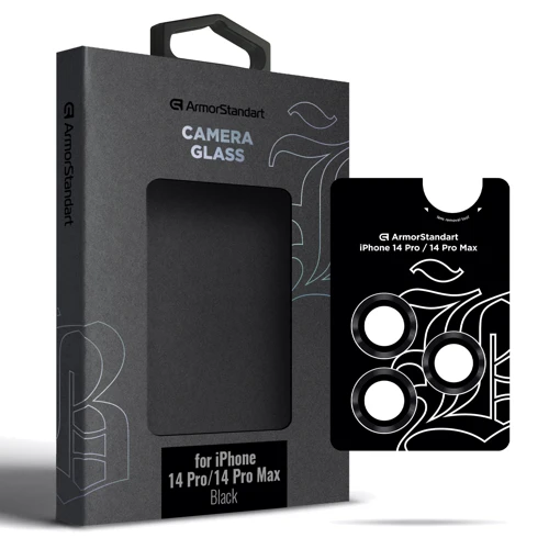 Захисне скло для iPhone ArmorStandart Tempered Glass Supreme Black Icon Black for Camera iPhone 14 Pro / 14 Pro Max (ARM76595)