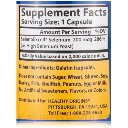 Healthy Origins Seleno Excell Selenium 200 mcg (no fillers) 180 caps Селен: Тип Селен