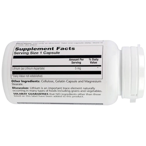 Solaray, Lithium Aspartate, 5 mg, 100 Capsules (SOR-04599)