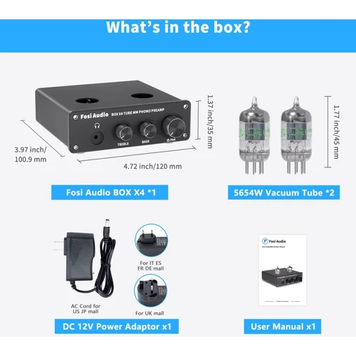 Fosi Audio BOX X4 Black + Блок питания 12V: Входы Проигрыватель ММ + AUX 3,5 мм