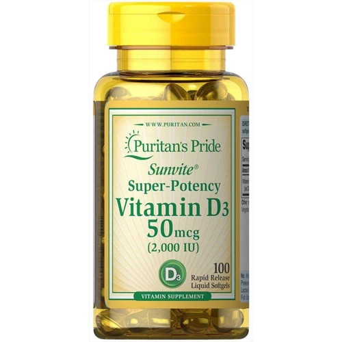 Puritan's Pride Vitamin D3 2000 IU 100 Softgels Витамин D3