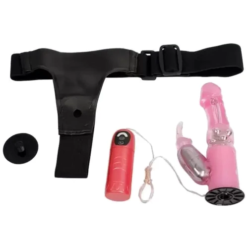 Страпон с пультом LYBAILE Vibrator with pearls + bunny Pink