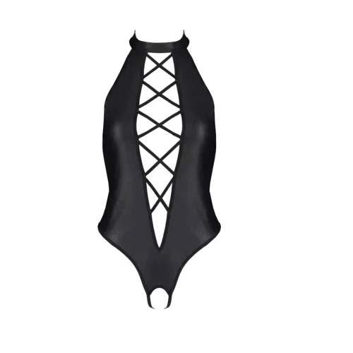 Боди из эко-кожи с имитацией шнуровки и открытым доступом Nancy Body black 4XL/5XL - Passion