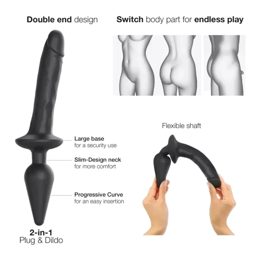 Анальная пробка с дилдо Strap-On-Me Switch Plug-In Realistic Dildo Black - XXL