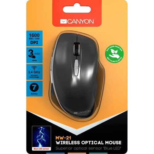Мышь Canyon MW-21 Wireless Blue LED Dark gray (CNS-CMSW21DG): Интерфейс подключения Wireless