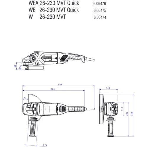 Болгарка (угловая шлифмашина) Metabo WE 26-230 MVT Quick (606475000): Макс. частота вращения диска 6600 об/мин