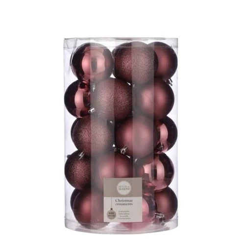 

Елочные пластиковые шарики House of Seasons комплект 25 шт, диаметр 8 см, темно-розовые