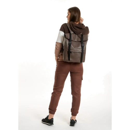 Женский рюкзак Sambag RollTop Milton коричневый (24211061): Фактура Матовая, Гладкая