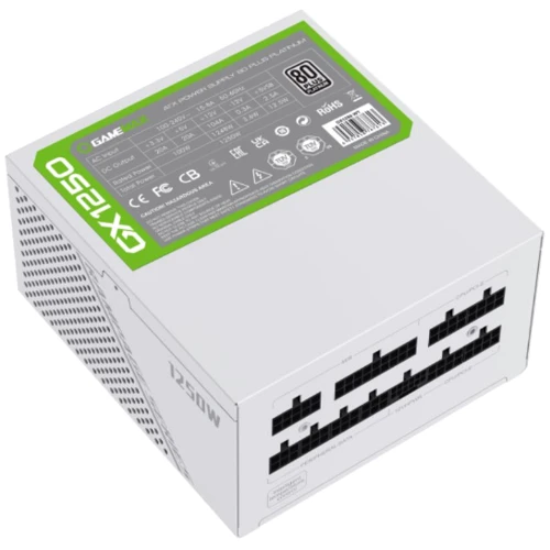 Блок питания GameMax GX-1250 PRO WH: Коннекторы 20+4 pin / 2х4 +4 pin / HDD (IDE): 3 / SATA: 10 / FDD: 1 / 4x6+2pin, 1x16pin (12VHPWR)