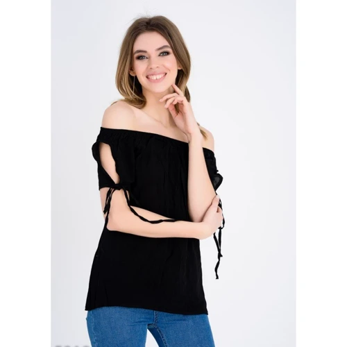Блуза ISSA PLUS 5218 42 черная с коротким рукавом: Сезон Лето