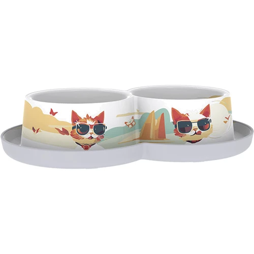 Миска Moderna Double Trendy Dinner Indy&Louise двойная для котов 2х350 мл серо-белая 27х16.5х6 см (58970)