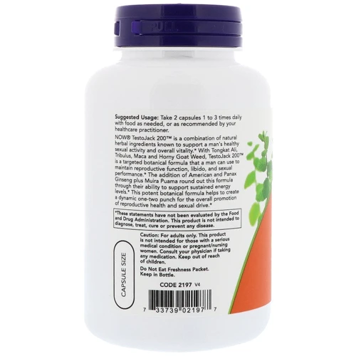 NOW Foods TESTO JACK 200 EXTRA STR 120 VCAPS Тестостероновый комплекс