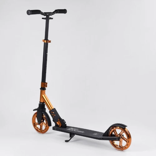 Самокат алюминиевый Best Scooter колеса PU, 1 амортизатор передний, анодированная покраска Black/Orange (99636): Конструкция рамы складная
