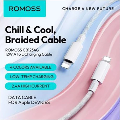 Кабель Romoss USB Cable to Lightning CB1234G 2.4A 1m White (CB1234G-621-127H): Тип USB Cable - Lightning