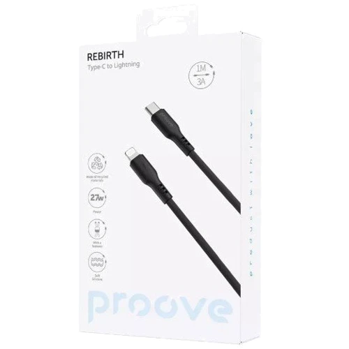 Кабель Proove Cable USB-C to Lightning Rebirth 3A 1m Black (CCRE60002101): Длина 1 м