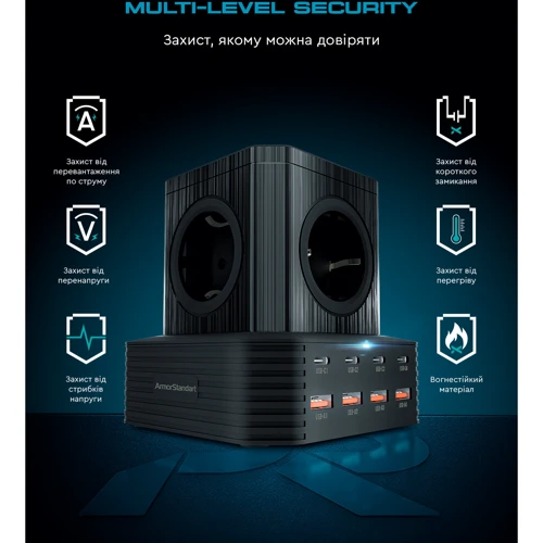 Зарядний пристрій ArmorStandart Wall Charger Resolute Power ARP-544 100W GaN 2m Black (ARM73177) фото 6