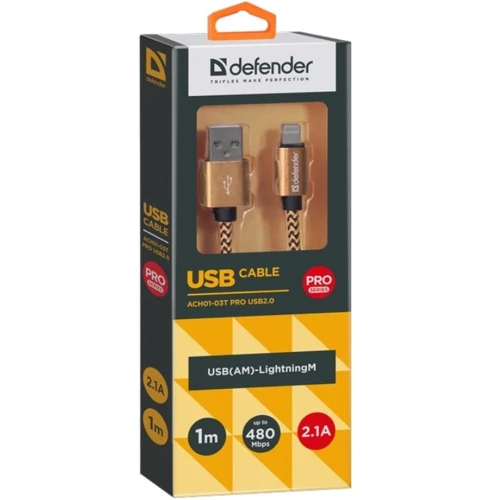Кабель Defender USB Cable to Lightning 2.1A 1m Golden (87806)