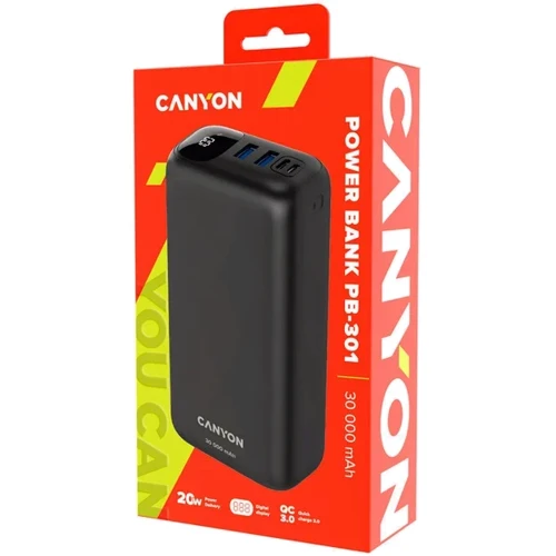 Внешний аккумулятор Canyon Power Bank 30000mAh PD 20W Black (CNE-CPB301B) фото 8
