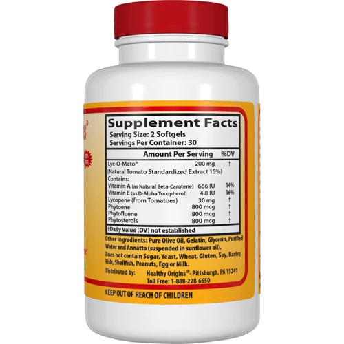 Healthy Origins Lyc-O-Mato 15 mg 60 softgels Ликопин из томатов на оливковом масле: Форма выпуска Капсулы