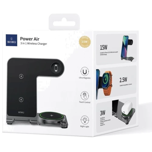 Зарядное устройство WIWU Wireless Charger Power Air 3 in 1 Wi-W005 15W Black for Apple iPhone, Apple Watch and Apple AirPods фото 9