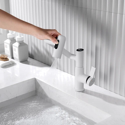 Смеситель для раковины Lefton Single-Hole Rotatable Faucet with Temperature Display-BF2204 White фото 10