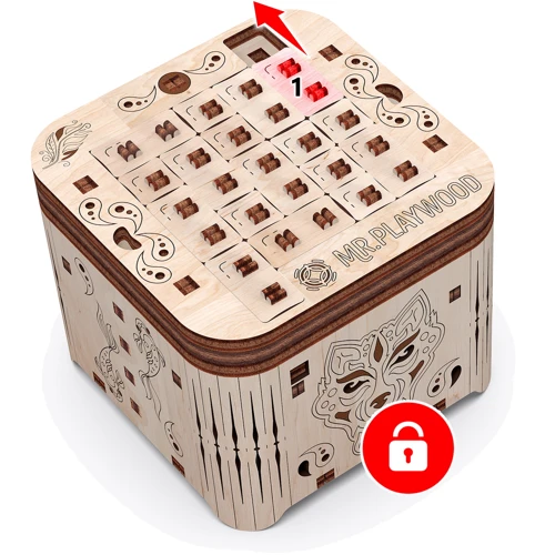 Механический деревянный 3D-пазл Mr. PlayWood Шкатулка Тайна Тигра 24x18x3 см (10606)