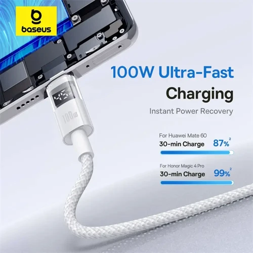 Кабель Baseus USB Cable to USB-C Display 2 Fast Charging Data 100W 1m White (P10382701211-00) фото 12