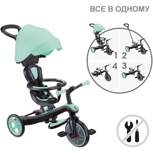 Велосипед детский Globber Explorer Trike 4в1 Deluxe Play мятный (634-206): Тормоза Ножной
