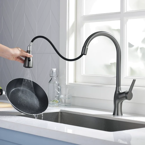 Смеситель для кухни Lefton Copper Kitchen Pull-Down Faucet with 3 Water Outlet Modes-KF2203 Grey: Тип излива выдвигающийся излив