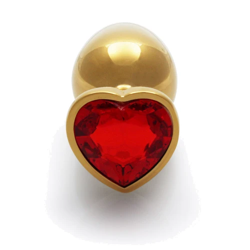Металлическая анальная пробка Ouch! Heart Gem Gold - Ruby Red, S