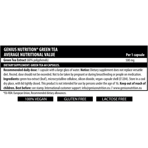 Жиросжигатель Genius Nutrition Green Tea 60 caps / 60 servings: Пол Унисекс
