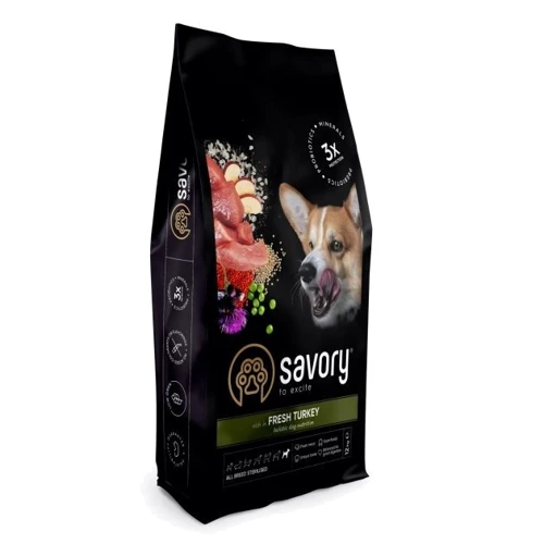 Сухий корм Savory All Breed Sterilised rich in FreshTurkey з індичкою для стерилізованих собак 12 кг (4820232631515)