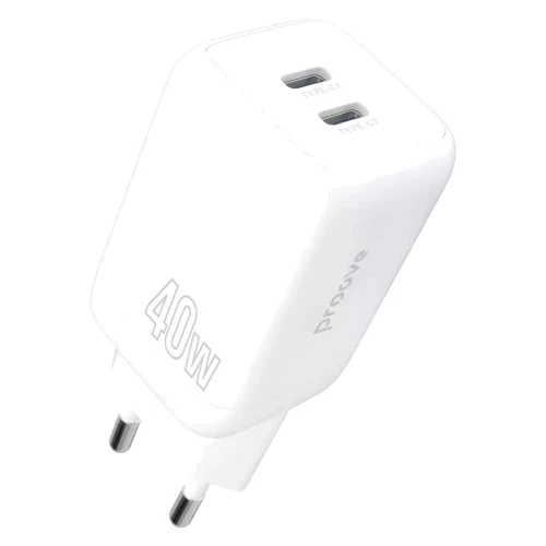 Зарядное устройство Proove Wall Charger 2xUSB-C Silicone Power 40W White: Количество USB-портов 2