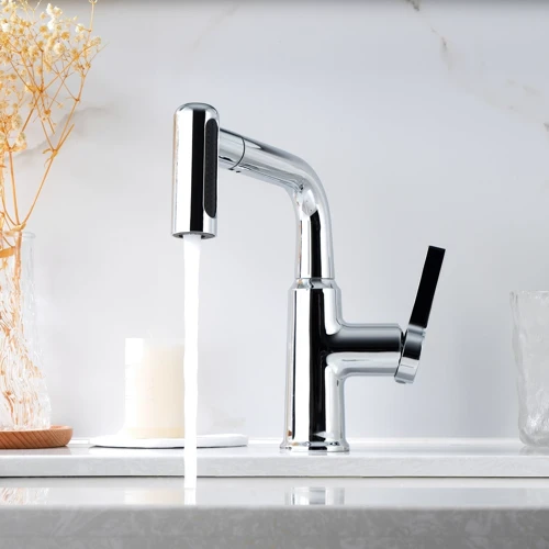 Смеситель для раковины Lefton Single-Hole Waterfall & Pull-Out Liftable Bathroom Faucet-BF2209 Chrome: Материал Латунь