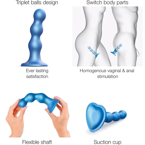 Насадка для страпона Strap-On-Me Dildo Plug Balls Blue Metallic XXL