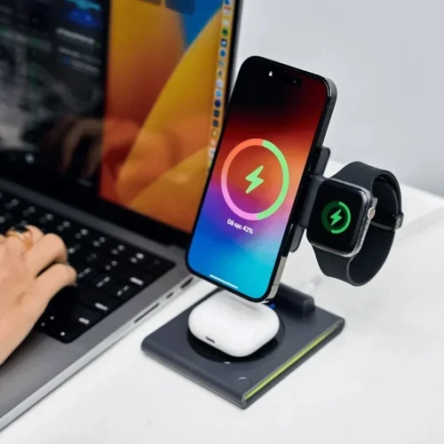 Зарядное устройство WIWU Wireless Charger Magnetic 15W Black (Wi-W023) for iPhone 16 I 15 I 14 I 13 I 12 series, Apple Watch and Apple AirPods: Количество USB-портов нет