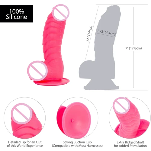 Ребристый фаллоимитатор на присоске ADDICTION - Tom 7″ Dildo With Balls - Pink + вибропуля