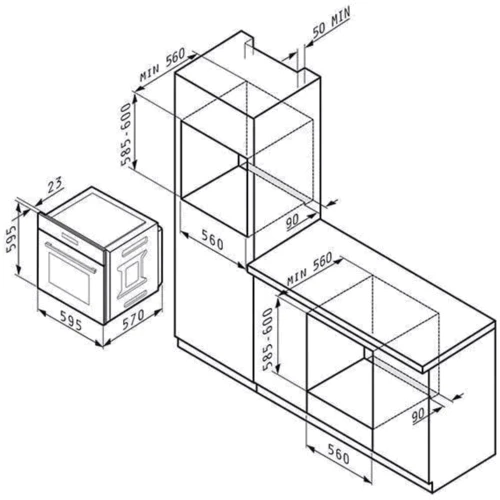 Духовой шкаф электрический Pyramis PO78104010EBLM: Размеры 59.5x59.5x57.5 см (ВxШxГ)