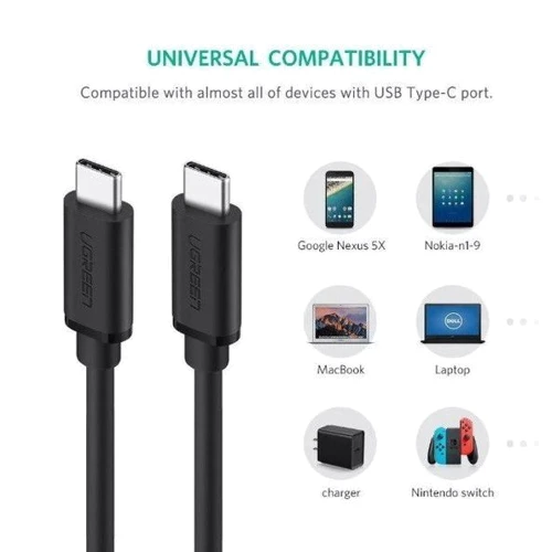 Кабель UGREEN USB-C to USB-C US286 3A 60W 1.5m Black фото 4