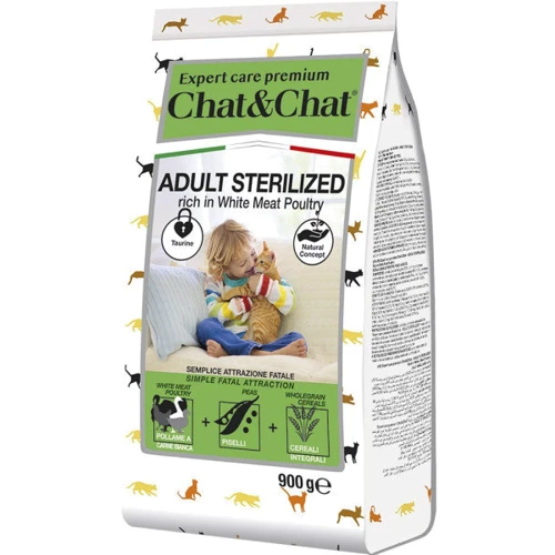Сухой корм Chat&Chat Expert Adult Sterilized with white meat poultry для стерилизованных кошек с белым мясом птицы 900 г (8001541607750)