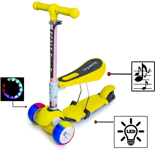Самокат Scooter 3in1. Yellow (складна ручка, зі світлом і музикою і смарт-колеса): Максимальне допустиме навантаження, кг 60 кг