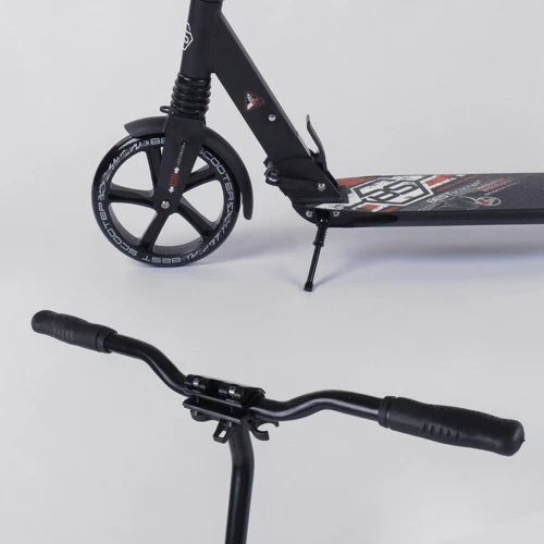 Самокат алюмінієвий Best Scooter з PU колесами, 2 аммортизаторами Black / Red (92087): Матеріал коліс поліуретан