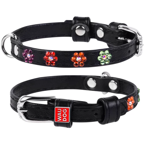 Нашийник WAUDOG Glamour з клейовими стразами "Квіточка" 9 мм 19-25 см чорний (32531)