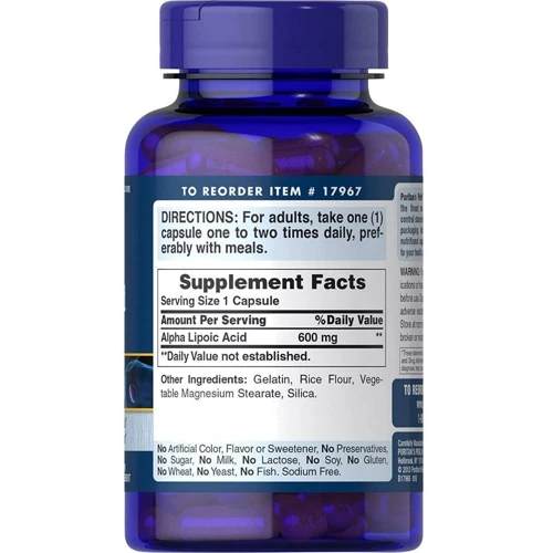 Puritan's Pride Alpha Lipoic Acid 600 mg 60 Capsules Альфа-ліпоєва кислота: Тип Альфа-ліпоєва кислота
