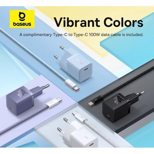 Зарядний пристрій Baseus USB-C Wall Charger GaN5 mini 1C 30W з USB-C Cable Black (P10110902113-00) фото 9